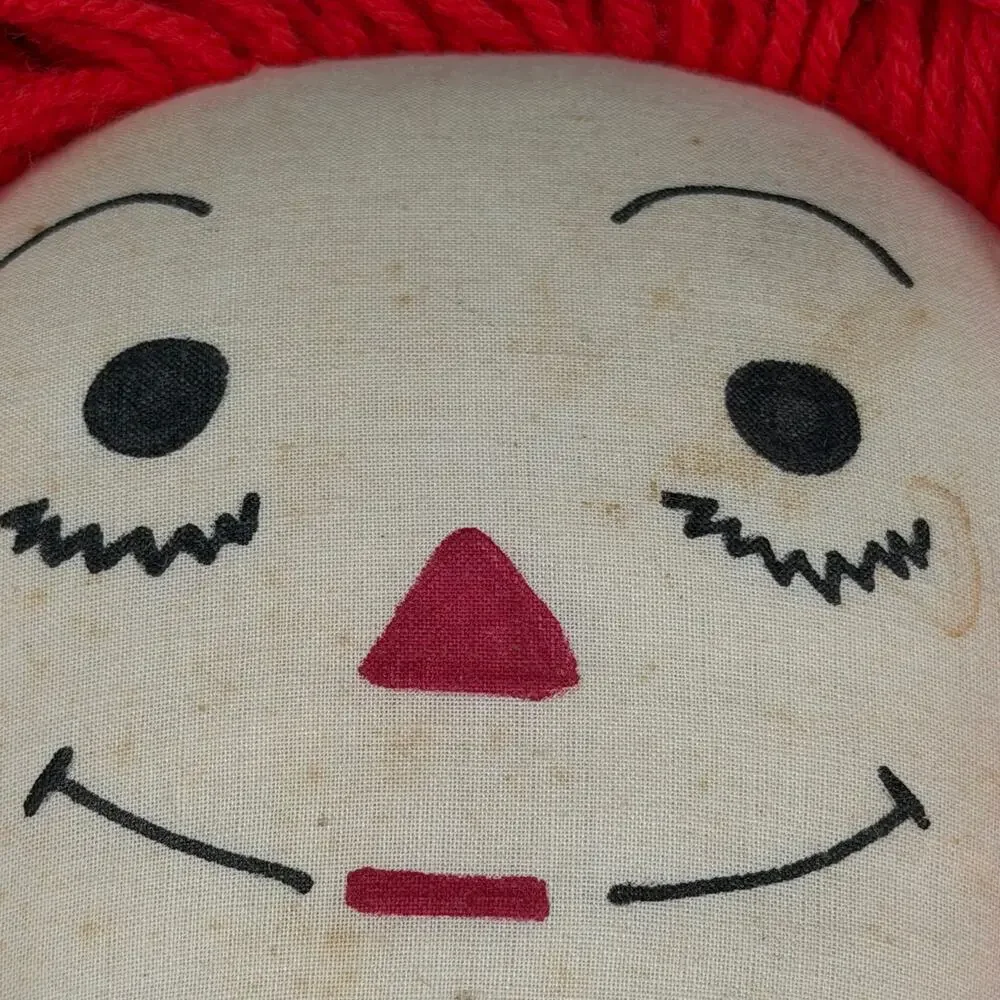 Vintage 24 Inch Raggedy Ann Cloth Doll Handmade Red Yarn Hair Striped Legs Dress